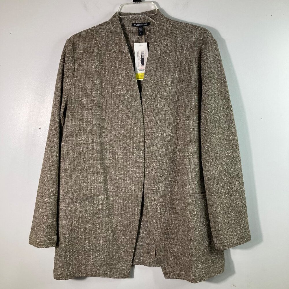 Eileen Fisher Tweedy Textured Cotton Jacket Woven Brown Beige‎ S NWT